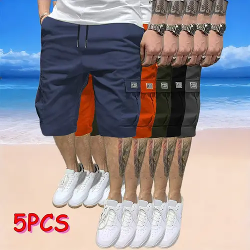 Men’s 5-Pack Lightweight Cargo Shorts, Summer Trendy Casual Shorts, Multi-Pocket Design, Durable Fabric, Anti-Pilling, Wear-Resistant, Tear-Resistant, Comfortable and Breathable, Stylish and Versatile, Suitable for Outdoor Leisure Menswear,father'sdaygift