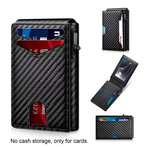 Men’s Leather Minimalist RFID Credit Card Organizer - Pop-Up Design, No Cash Compartment, Travel Card & ID Case, Men's Accessory, Ideal for Summer Outdoor Use, Gifts for Boyfriend Husbands Family & Friends, Anniversaries