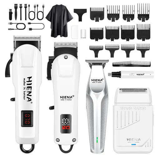 HIENA Professional Men's Wireless Cordless USB Rechargeable Haircut Kit - T-Blade, Foil Razor, Nose Trimmer, 12 Combs, ABS Plastic Grooming/Barber Equipment for Short Hair Hairstyles, Face (TikTok Shop Back to School)