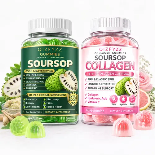 Soursop + Collagen Dual-Effect Healthcare Edible Chewable Dietary Supplement Gummies, 8500mg with 8-in-1 Beauty Complex (Biotin, Vitamin), High-Potency Hydrating Support for Skin Firmness & Daily Energy,summerwins