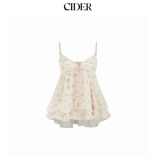 Cider Chiffon Floral Ruffle Hem Camis Blouse