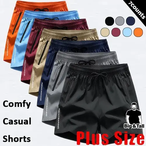 Men's Plus Size Big & Tall Basic 7-Pack Quick-Dry Polyester-Elastane Athletic Jogging Shorts - Fitted Cut 2XL Casual Assorted Color Gym Workout Activewear Bottoms