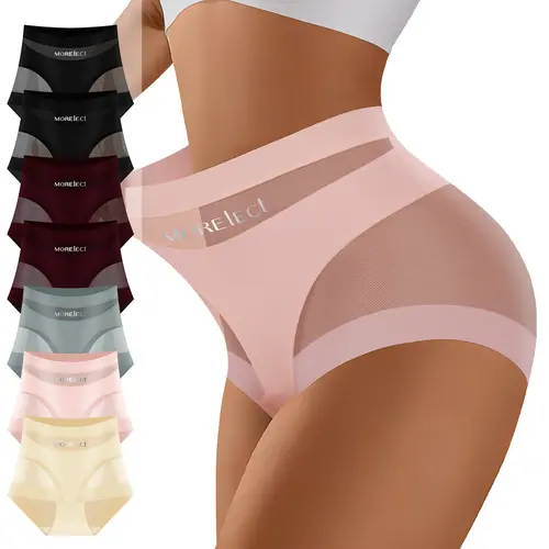 Morelect Lady's 6/7pc Basics Knicker Set - Seamless, Breathable, Stretch Panty, 80% Nylon Blend, Silky Soft, Lightweight, Mesh Accents, Lucky Logo Detail, Body-Friendly Briefs, Women's Underwear Value Set