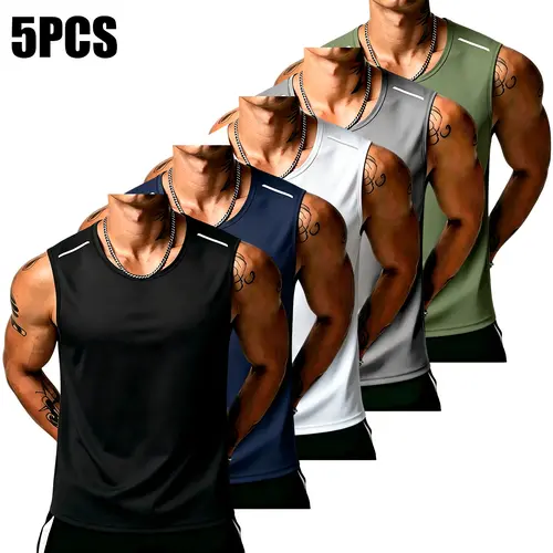 5-Pack Men’s Sleeveless Crew Neck Tank Tops, Lightweight Moisture-Wicking Athletic Shirts, Basic Underwear Shirt for Casual Layering, Outdoor Jogging, Lifestyle Hustler Everyday Wardrobe