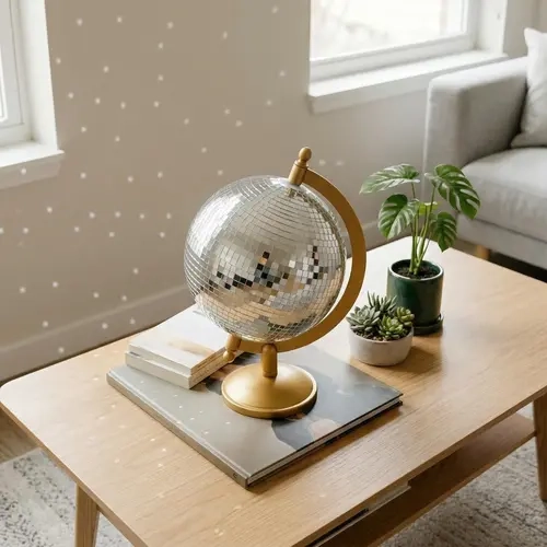 Disco Mirror Ball Decorative Ornament, Home Decor Ornaments, Living Room Decor, Living Room Accessories, Sunlight Reflection Beauty, Shining Disco Ball, Unique Western Modern Art Sculpture, Decoration, 6.5x6x9 Inches