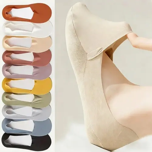 5 Pairs Women's Invisible Socks Cotton Breathable Ultra-Thin Seamless Silk-Like Finish Silicone Anti-Slip Moisture-Wicking Soles for Summer Essentials - Bridal, Womenswear