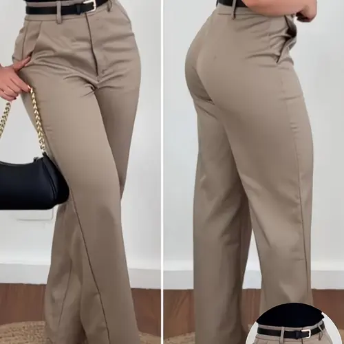 Women's Elegant Solid Color Straight Leg Casual Everyday Long Pants, Casual Fashion Bottoms, Casual Straight Trousers, Zipper Design, Loose Fit, High Waist, All Seasons, Lady, Womenswear