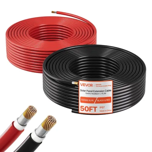 VEVOR Heavy Wire 10 AWG XLP Solar Panel Extension Cable Kit, 10AWG (6 mm²) TUV Tinned Copper, 50 Ft Reach Kit, 25Y+ Outdoor Use, Black+Red Set, -40°F to 194°F, Low Resistance, IP67 Water Resistant, for Off-Grid Solar Panels | Father's Day Gift