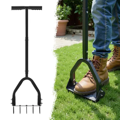 VEVOR Manual Type Core Lawn Aerator, Durable Gardening Tool with 15 Iron Spikes, 9.2in Wide Plate, 34.6in Upright Pre-Assembled Long Handle, 200lbs Capacity Heavy Duty Tool for Compacted Soil & Tightspace Reach