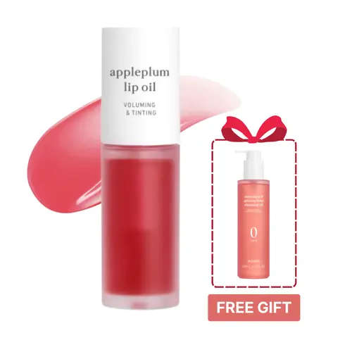 Nooni Apple Lip Tint Stain + Ginseng Cleansing Oil (Free Gift) Bundle | Glossy Lip Tint, Moisturizing Lip Care & Revitalizing Makeup Remover for Glass Skin, All Skin Types