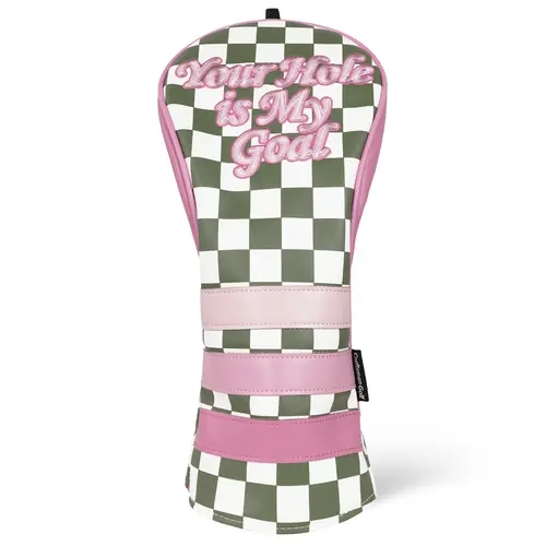 Craftsman Golf Green Plaid Pink Synthetic Leather Headcovers for Driver, Fairway, Hybrid, Blade Clubs, Easy On/Off, Number Tags, Tag Marks, Women's Stylish Durable Golf Accessory