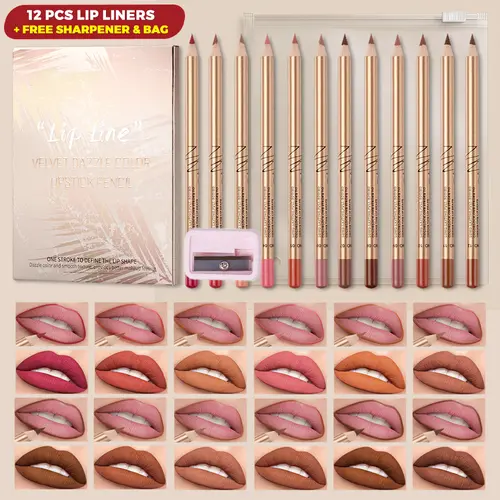 12 PCS Matte Lip Liner Set, Waterproof Lip Liner Pencil, Long Lasting Smudge Proof Creamy Lip Liner for Women, Daily Red Nude Brown Natural Professional Lip Makeup Kit