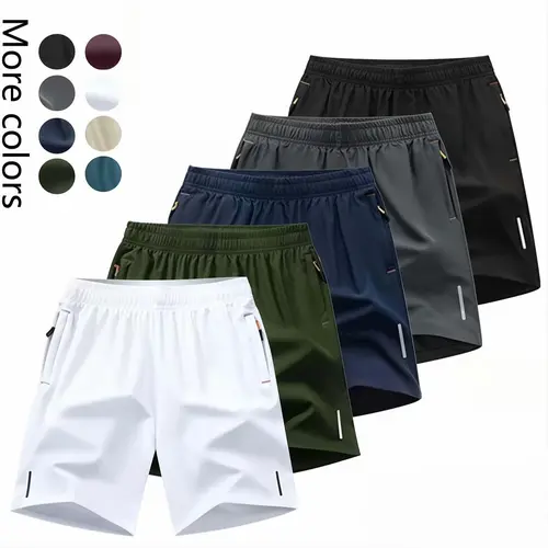 Men's Striped Active Athletic Shorts, Loose-Fitting 5-Point Cut, Quick-Dry Summer Workout Bottoms with Zippered Pockets, Five-Point Cut