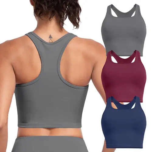 【LOCAL SHIPPING】 New Racerback Crop Tank Top - Scoop Neck Built-in Shelf Bra with Removable Pads & Breathable Mesh Back – Women’s Yoga Activewear for Gym Running Training