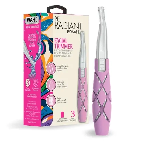 Be Radiant™ by Wahl DualTech® Battery-Powered Facial Hair Trimmer for Women, Double-Sided Detail Head, Eyebrow, Upper Lip & Facial Hair Removal Device with Comfort Grip Model - 3027036