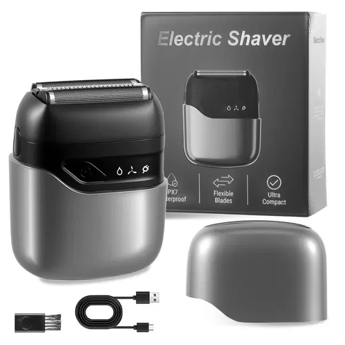 Men's Cordless Titanium Foil Painless Precision Shaver - Mini Compact Facial Hair Trimmer, Rechargeable 60-Minute Runtime Battery, Floating Head, IPX7 Waterproof Wet/Dry Safe, Comfortable Shaving Experience, Father's Day Gift Option