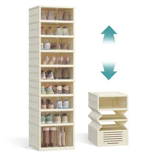 SONGMICS Foldable Shoe Rack Organizer - Magnetic Door Mount Cabinet, Stackable Durable Plastic Bin, Collapsible Storage Solutions for Entryway, Bathroom, Multifunctional Home Organization Entryway Inspo