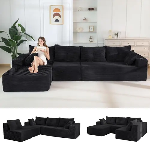 【2 Package Shipping】MAXYOYO 132" L-Shape Modular Sectional Couch with Chaise, Modern Boneless Couch for Living Room, Sofa in A Box, Oversized Sofa Sleeper with Deep Seat, No Assembly Required | Cloud Sofa | Compressed Sofa  | Living Room, SohoChic