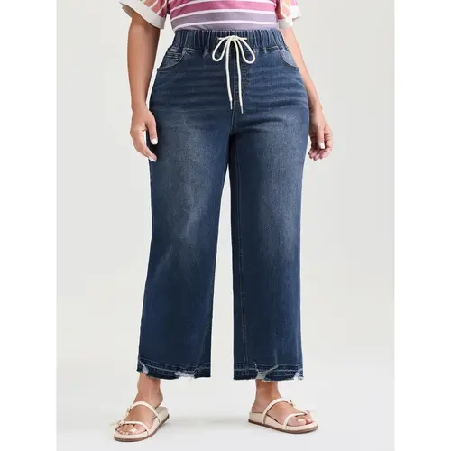 BloomChic Easy Pull-On Stretchy Wide-Leg Jeans 【M-6XL】