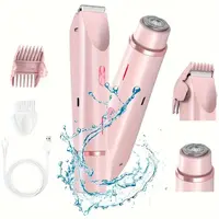 Bikini Trimmer for Women, Electric Shaver and Razor Rechargeable 2-in-1 Body and Facial Epilator, Dual Heads for Painless Trimming of Pubic Hair, IPX7 Waterproof, Dual Heads for Painless Trimming of Pubic Hair, Face, Underarms and Legs, Summer Gift