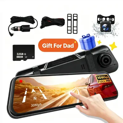【FathersDayGift】10" Mirror Dash Camera 1080P Full HD, Front & Rear Backup Camera with Touch Screen, Night Vision Rearview Mirror Dash Cam, Parking Assistance,summervibes