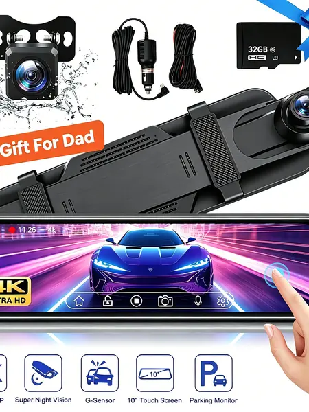 【DealsForYou】10 Inch Rearview Mirror Dash Camera, 1080P Full HD Front & Rear Dash Cam, Touch Screen Car Backup Camera with Night Vision, Parking Assistance