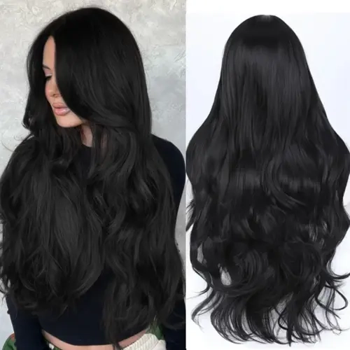 Long Body Wave Wig Middle Part Natural Glueless Wigs for Women, Heat Resistant Synthetic Hair, Synthetic Material Wigs, Stylish & Durable, Wavy Synthetic Wigs