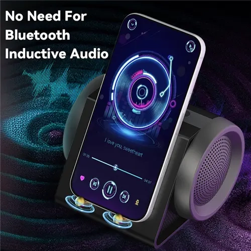 Wireless Induction Audio Speaker & Smartphone Holder - Built-in Bat., HD Surround Subwoofer Mini Amplifier, Induction Audio Sync, Portable Stand Mount for Indoor Use, Car or Desk Setup