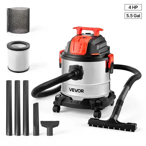 VEVOR 5.8 Gal Heavy-Duty Portable Wet Dry Vacuum, 4 Peak HP 900W Metal Tank Cleaner - 1-Button Auto Cleaning, Dual-Built-In Washable Clog-Free Filters, 1.25in x 7ft Hose, 9.8ft Cord - Portable Spot Cleaner Vacuums for Jobsites, Car Interior, Washable Filt