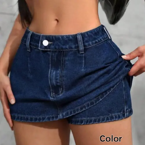 【Black Friday】Y2K Retro Hot Girl Denim Button Skort, Slimming High-Waist Short Skort, Casual Sexy Style A-Line Mini Jean Skirt