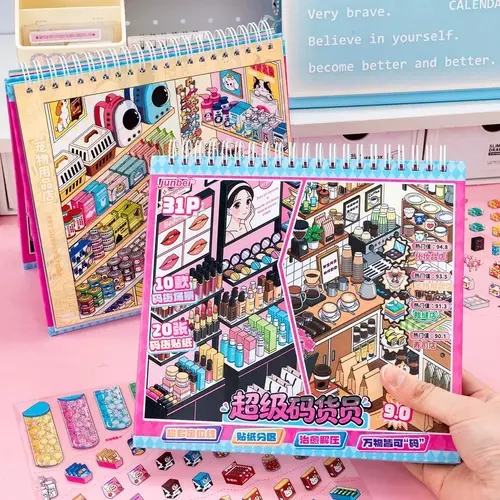 Junbei Blush Pink Aesthetic Sticker Book Set - 10 Scenes, 20 Paper Sheets, Cute Fun Stickers, Kids' DIY Collage Art Gift, Gift-Ready Stack & Create Activity Kit for Scrapbooking & Stamping
