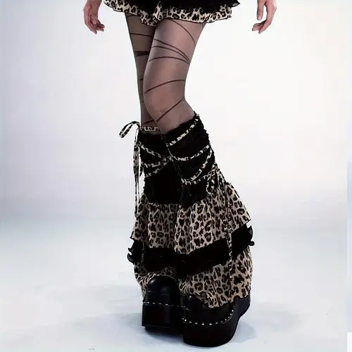 Y2K Subculture Leopard Leg Warmers | Lace-Trimmed Volumizing Leg Warmers for Women