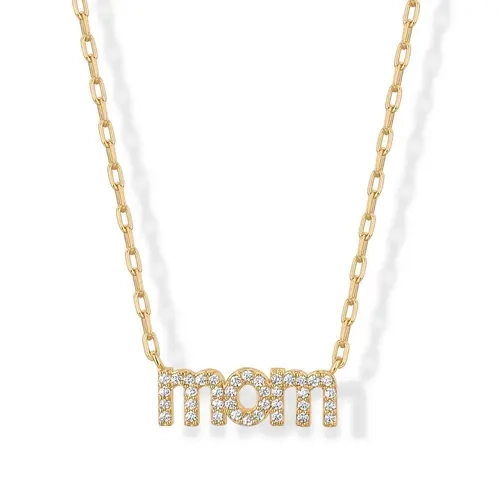 PAVOI 14K Gold Plated Mom Necklace for Women - Mama Pendant Necklaces Gold Jewelry Gift for Mothers Day - Trendy Pendant New Mom Jewelry with Cubic Zirconia, Heart, Bubble Letter