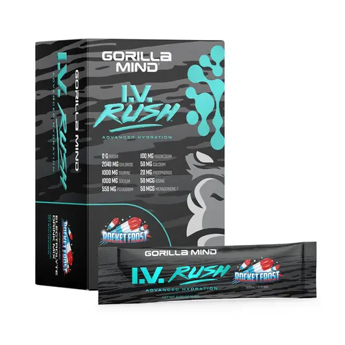 Gorilla Mind I.V. Rush Advanced Hydration Stick Packets - 12 Count Daily Electrolyte Dietary Powder Drink Beverage, No-Sugar Boost Clean Fitness Supplement for Adult Fasting, Energy Recovery