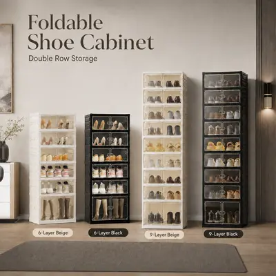 UFORU folding shoe rack, magnetic transparent door shoe cabinet, 9-layer storage for 18 pairs of shoes, simple design, large capacity, sturdy, stackable plastic shoe cabinet, space saving, no installation required#SummerWins#DFYD