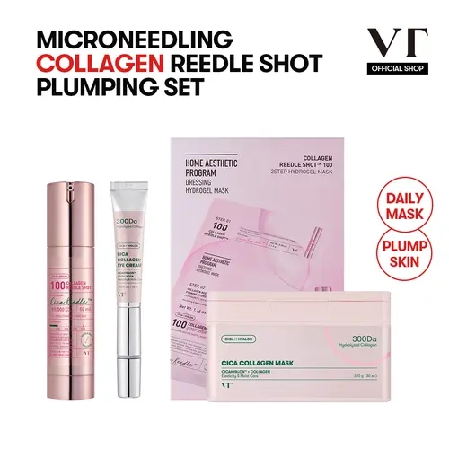 [VT COSMETICS] Collagen Reedle Shot & Collagen Boosting Skincare Treatment Set with Microneedling, Deep Collagen Absorption & Eye Cream | Anti-Aging, Glow, Plump, Firming & Daily Collagen Care | Under Eyes & Face | Korean Skincare
