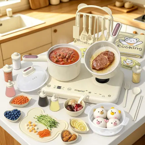 Gotoofun Dual-Stoves Kids Real Mini Cooking Set (Ages 5-12) - Safe Montessori Kitchen Tools for Toddlers, Compact & Versatile Pretend Play Dishes & Utensils, Cool Gifts for Kids for Halloween, Christmas