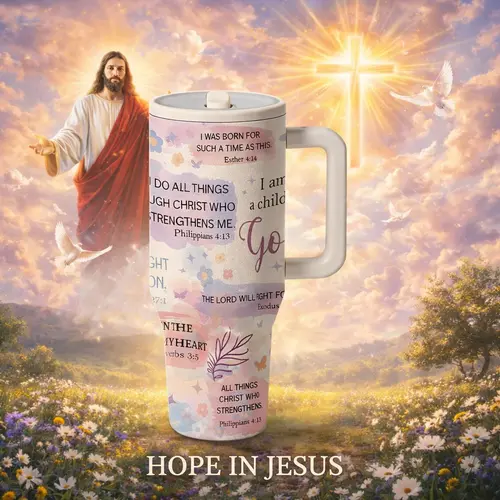 1pc 40 oz Insulated Tumbler, Double Wall Drinkware, Double-Wall Vacuum-Insulated Cup, Leakproof Large-Capacity Thermal Mug with Handle, Keeps Drinks Hot for 12 Hours and Cold for 24 Hours, Christian Bible Verse Design, Gift for Women & Men