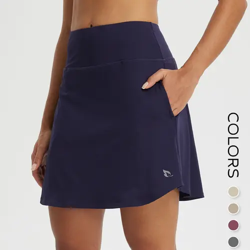 BALEAF Women's 18" Uneven Cut Designer High Waisted Silk-like Polyester Skorts for Tennis Golf Pickleball  with Liner Shorts and Pockets, Quick Dry Comfy UPF 50+ Sun Protection Active Skirts for Running Gym Travel Outdoor Casual Daily Wear Multi-Purpose