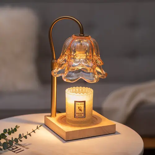 CANDELDO Flameless Candle Stand Lamp - Adjustable Height, Timer-Equipped, 2 Bulbs, Soft Light, Ornament Candle Holders, Glass Candlestick Holder, Interior Decoration Accessories, House Decor for Women, Birthday Gift