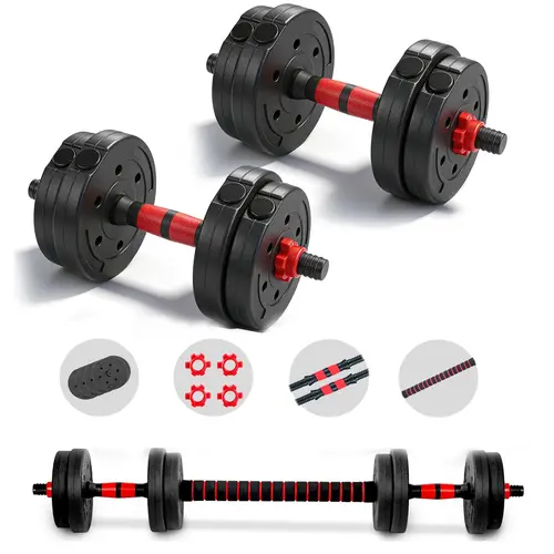 22lb Adjustable Dumbbell Set, 3-in-1 Convertible Free Weights to Barbell for Men & Women, Noise-Reducing Polyethylene Exercise Equipment for Home Gym, Home Fitness Equipment