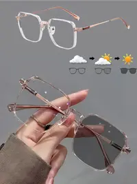 Unisex Classic Photochromic Light-Sensitive Bluelight Glasses - Square Frame Eyewear, Alloy-Frame Stylish Trendy Eyewear, 1 Size Trendy Casual Eyeglasses for Work & Outdoor Use,summerwins,father'sdaygifts,campingessentials,campinggear
