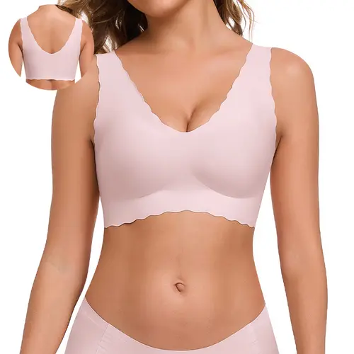 【Live】ubras V-Neck Wireless Seamless Bralette No Underwire Full Coverage No Bulge Everyday Wear Pink Trending Color Non Wire Bra Dusty Pink