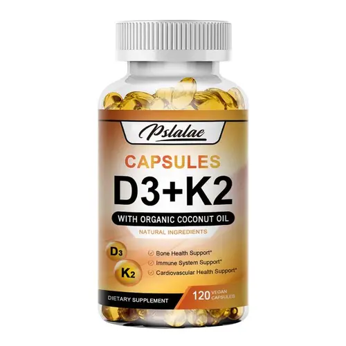 Pslalae - Vitamin D3 + K2 Complex Supplement - Contains Organic Coconut Oil - Promotes Vitamin Absorption - Supports Bone Health - Cardiovascular Health - Immune System Health - Dietary Supplement - 120 Capsules