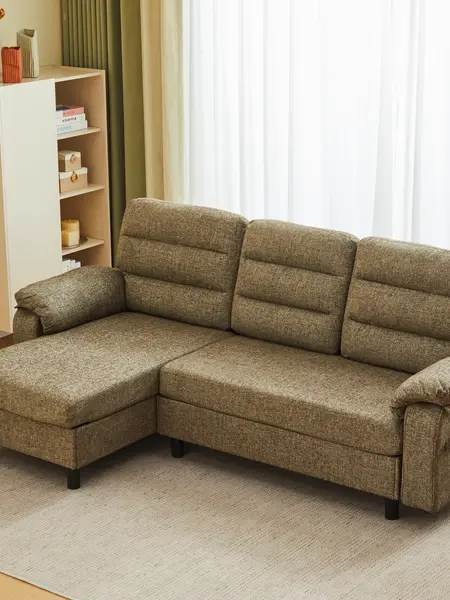 Sweetcrispy 3-Seat Modular L-Shaped Chaise Lounge Sectional Comfy Sofa Couch - Deep Seat Sleeper, Modern Textured Upholstered Cloud-Soft Double-Cushioned Indoor Sofa, Space-Friendly Living Room Apartment Furniture for Living Room Decor