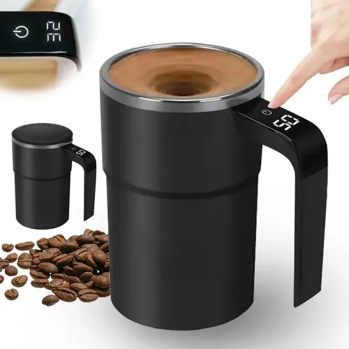 304 Stainless Steel Automatic Magnetic Stirring Coffee Tumbler - ABS, Thermal, Compact, USB Rechargeable, Temperature Show, Spill-Resistant, Portable Reusable Stylish Drinkware, Washable, for Home, Office (White, Gift Option)