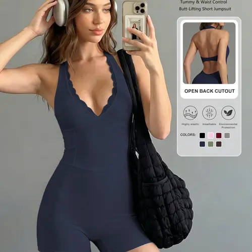 Women's Lace Patchwork Jumpsuit, V-Neck Design, Slim Fit, Sleeveless, Sporty Style, Yoga & Fitness Wear, All Seasons, Music Festival, V Neck Jumpsuits
