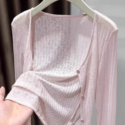 Women's Lightweight Textured Open Front Cardigan Knitwear, Soft Skin-Friendly Breathable Casual Long Sleeve Shawl Jacket, Thin Mesh Hollow Out Air Conditioning Cover