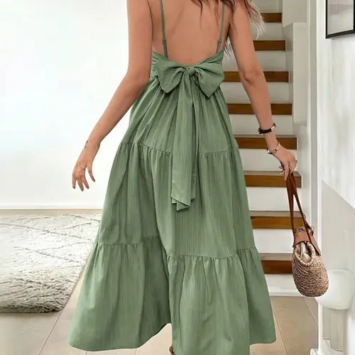 Sexy Backless Bow Tie Long Dress Sleeveless Summer Vacation Elegant Chic Bohemian Boho Women's Clothing Vacation Beach Wear Casual Wear Maxi Dress Bohemian Summer Dresses