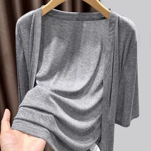 Summer Ice Silk Thin Sun Protection Casual Short Sleeve Cardigan Knitwear Jacket for Women, Tops Outerwear Medium Sleeves Knit Air Conditioning Cover Casual Knitted